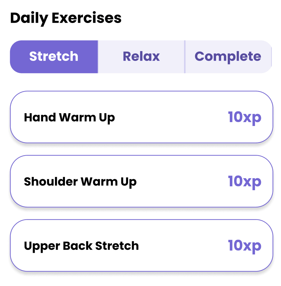 Daily exercises checklist screen